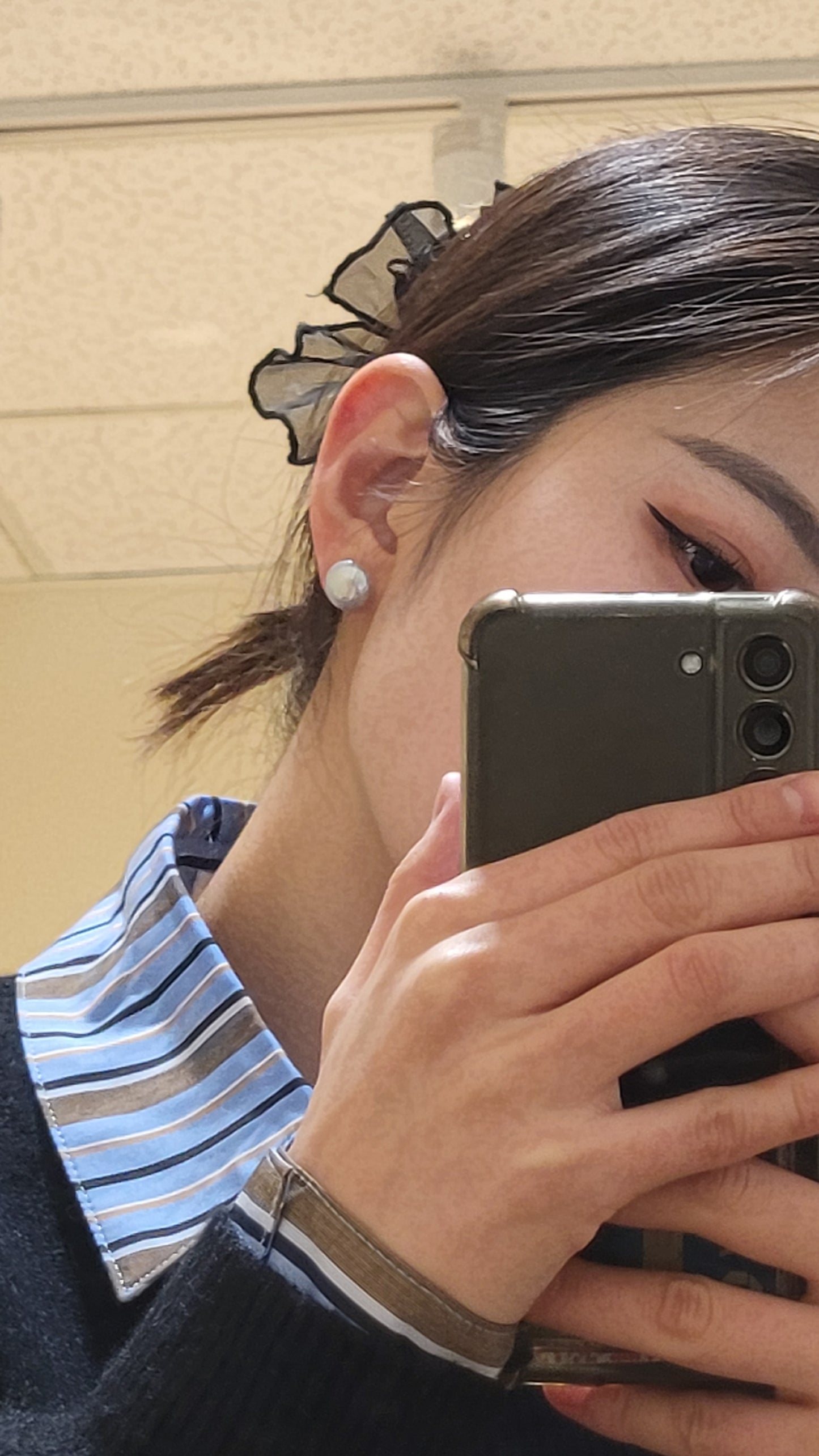 Japanese button pearl earring 13mm