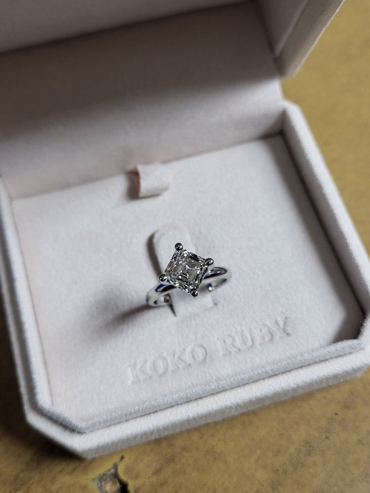 Asscher Cut Solitaire Platinum Ring&Straight Band Eternity Ring/ 애셔컷 솔리테어&스트레이트백 이터리티